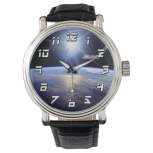 Space Shuttle Robot Arm Earth Orbit Sunburst Watch