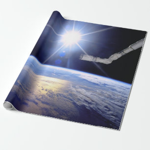 Space Shuttle Robot Arm Earth Orbit Sunburst Wrapping Paper