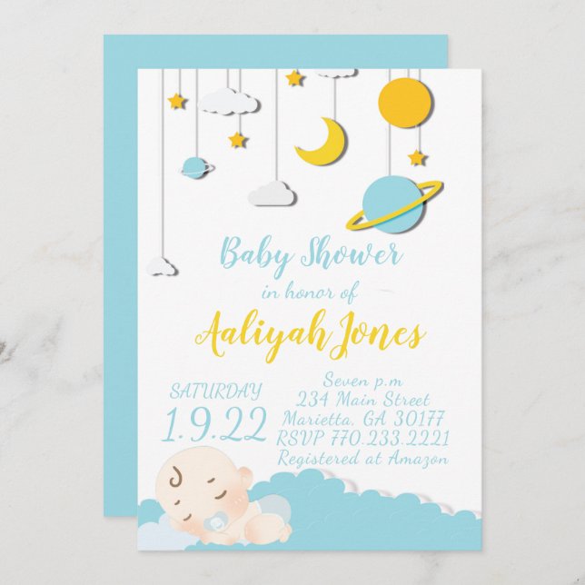 Space Sleeping Baby Invitation (Front/Back)