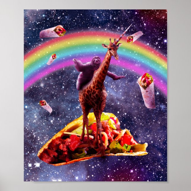 Space Sloth Riding Giraffe Unicorn - Taco & Burrit Poster (Front)