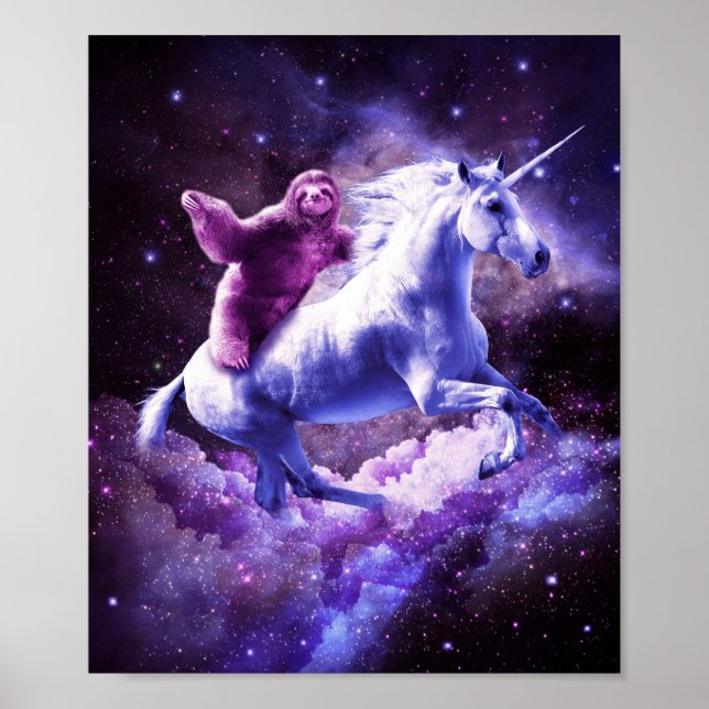 Space Sloth Riding On Unicorn Poster (Front)