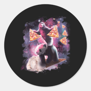 Space Sloth With Pizza On Panda Riding Ice Cream Classic Round Sticker