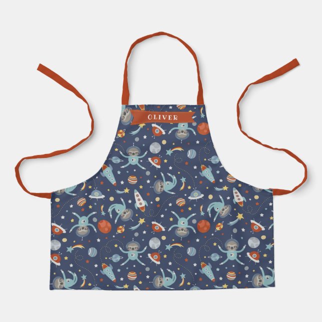 Space Sloths Cute Pattern - Add Name Apron (Front)