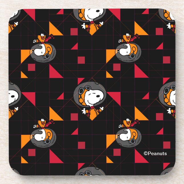 SPACE | Snoopy Space Suit Black Pattern Coaster (Front)