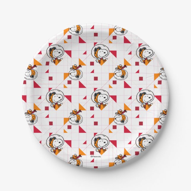 SPACE | Snoopy Space Suit White Pattern Paper Plate (Front)