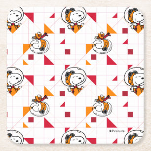 SPACE Snoopy Space Suit White Pattern Square Paper Coaster