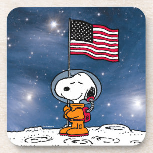 SPACE Snoopy With Flag Astronaut Coaster