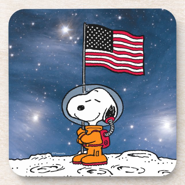 SPACE | Snoopy With Flag Astronaut Coaster (Front)