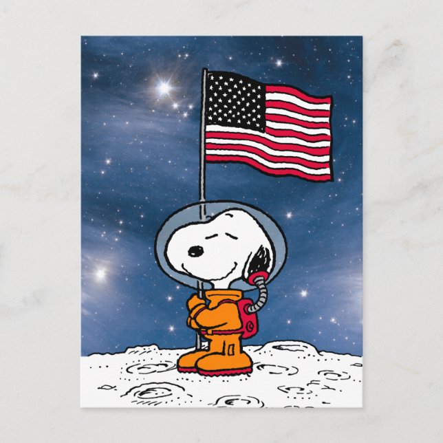 SPACE | Snoopy With Flag Astronaut Postcard (Front)