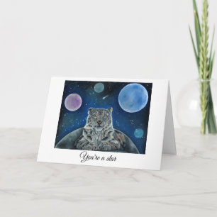Space Snow Leopard Birthday Card