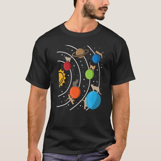 Space Solar System Planets with Cats  Astronomer A T-Shirt (Front)