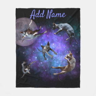 Space Sphynx Cats Floating Galaxy Funny Cat Fleece Blanket