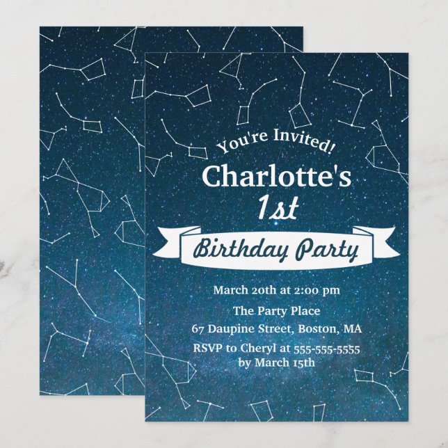 Space Star Constellation Astronomer Birthday Party Invitation (Front/Back)
