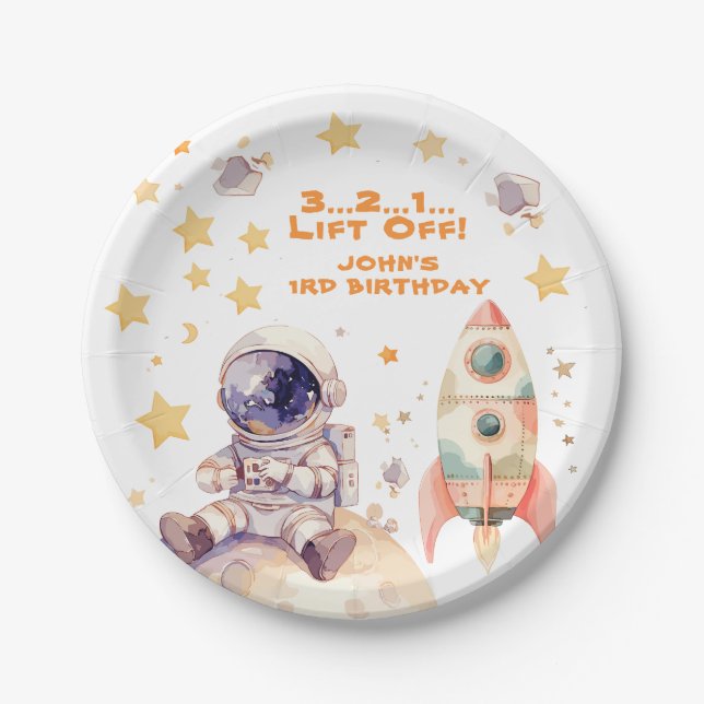 Space Stars & Astronauts Kids birthday party Paper Plate (Front)