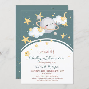 Space Stars Clouds Planet Drive By Baby Shower   Invitation