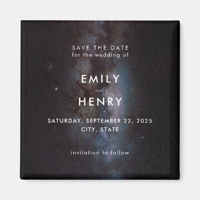 Space Stars Milky Way Galaxy Wedding Save the Date Magnet (Front)