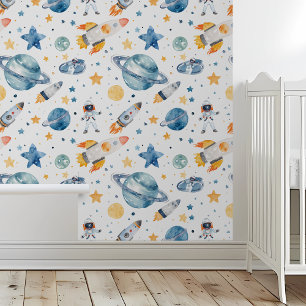 Space Stars Rockets Planets Watercolor  Wallpaper