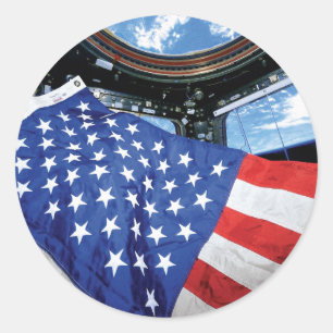 Space Station American Flag Earth Orbit Classic Round Sticker
