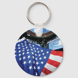 Space Station American Flag Earth Orbit Key Ring