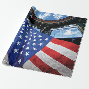 Space Station American Flag Earth Orbit Wrapping Paper