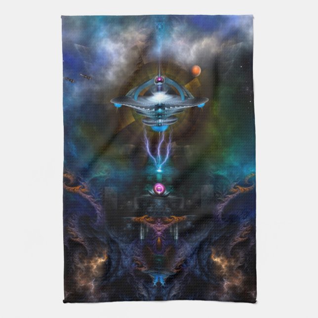 Space Station Ansarious Fractal Art Tea Towel (Vertical)