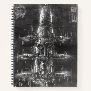 Space Station Black Blueprint Notebook