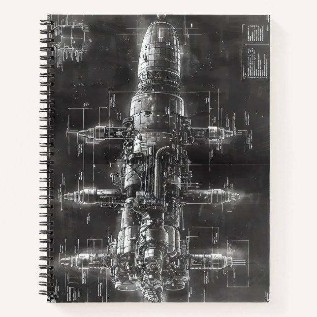 Space Station Black Blueprint Notebook (Front)