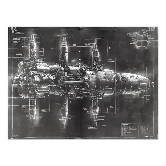 Space Station Black Blueprint Photo Print (Front)