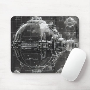 Space Station Black Diagram Mouse Mat