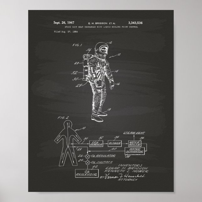 Space Suit Heat Exchanger 1967 Patent Chalkboard Poster (Front)