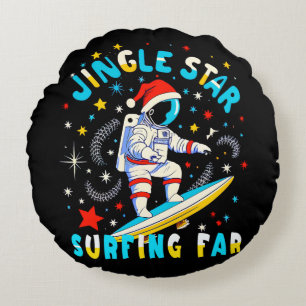 Space Surf with Santa in Cosmic Adventure Design Round Cushion