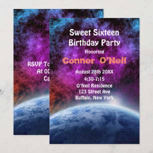 Space Sweet Sixteen Birthday Party Invitation