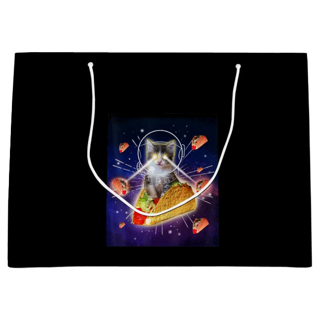 Space Taco Cat Laser Eyes Large Gift Bag (Front)