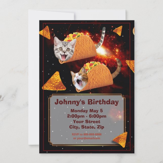 Space Taco Cats Funny Invitation (Front)