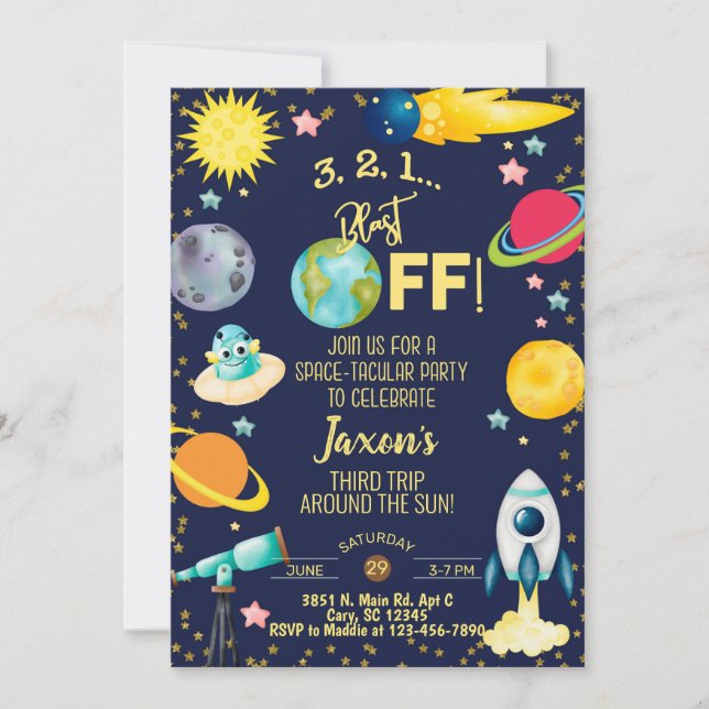 Space-tacular boy birthday invitation. invitation (Front)