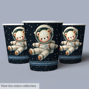 Space Teddy Bear Astronaut Baby Boy Birthday Cups