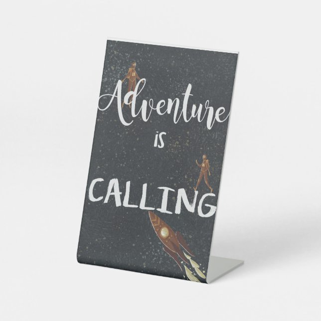 Space Theme Astronauts Birthday  Pedestal Sign (Front)