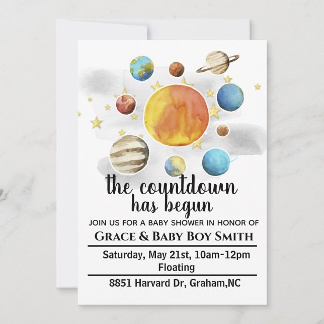 Space Theme Baby Shower Invitations (Front)