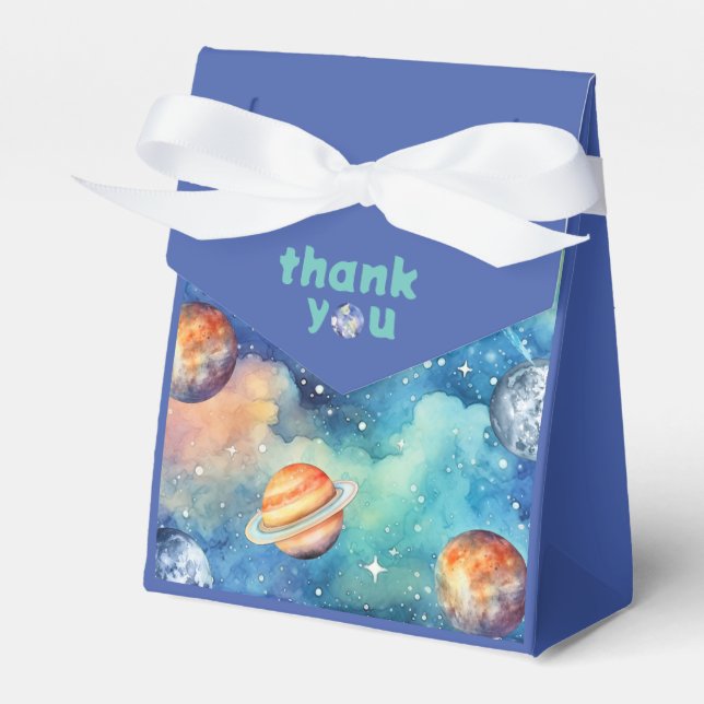 Space Theme Galaxy Planets Watercolor Thank You Favour Box (Front Side)