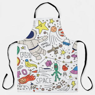 Space theme in doodle style illustration apron
