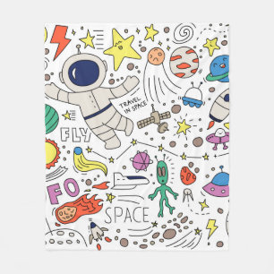 Space theme in doodle style illustration fleece blanket