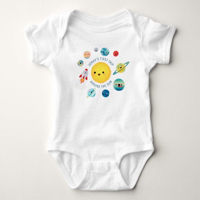 Space theme Outer Space Rocket 1st Birthday Paper Baby Bodysuit (Front)