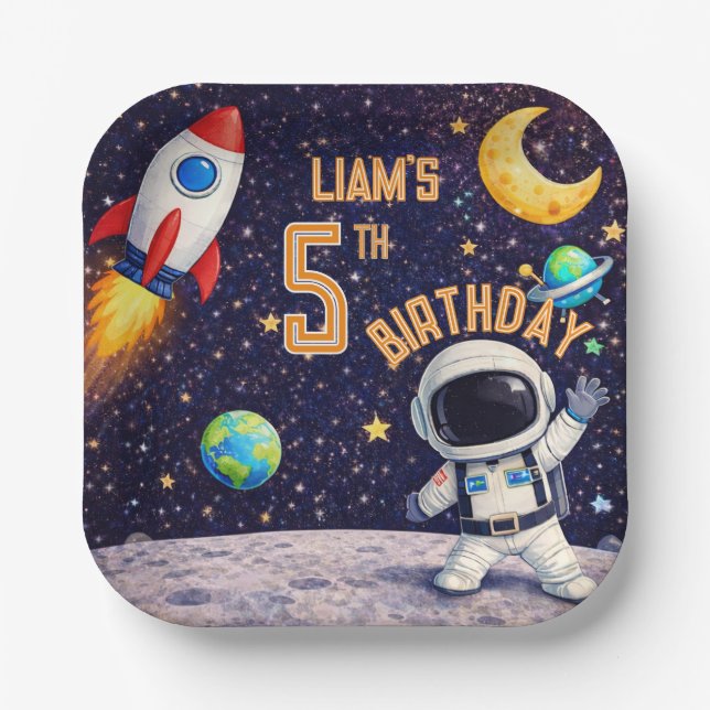 Space theme Outer space Rocket Ship Paper Plate (Front)