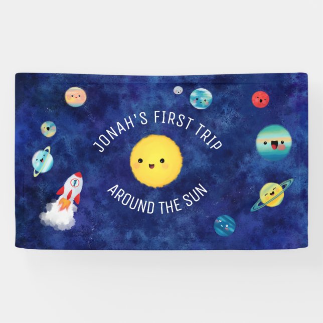 Space Theme Rocket Ship First Birthday Outer Space Banner (Horizontal)
