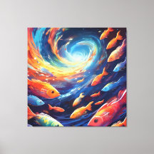 Space themed art with fish