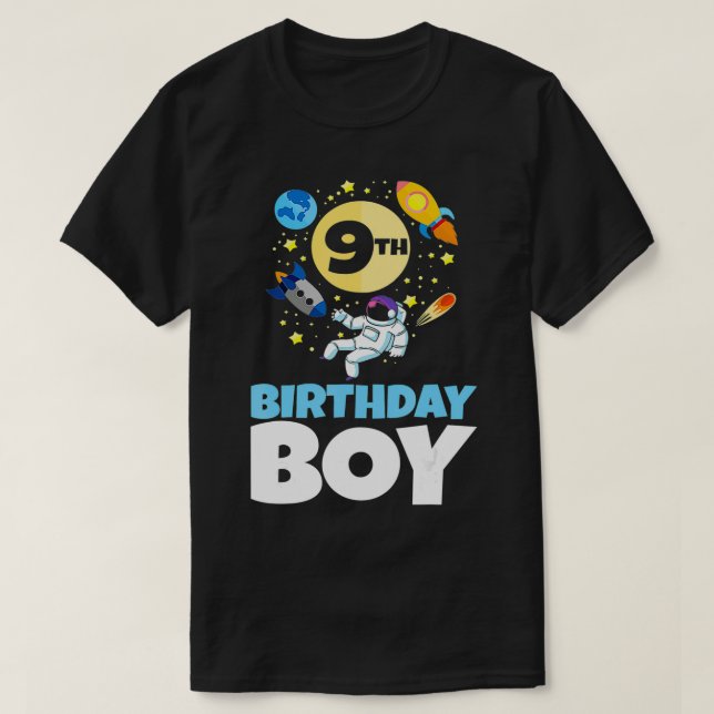 Space Themed Bday  9 Years Old Astronaut  9th Birt T-Shirt (Design Front)