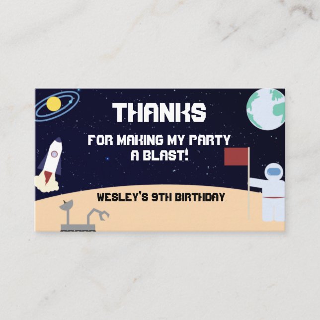 Space Themed Birthday Party Favour Cards (Front)