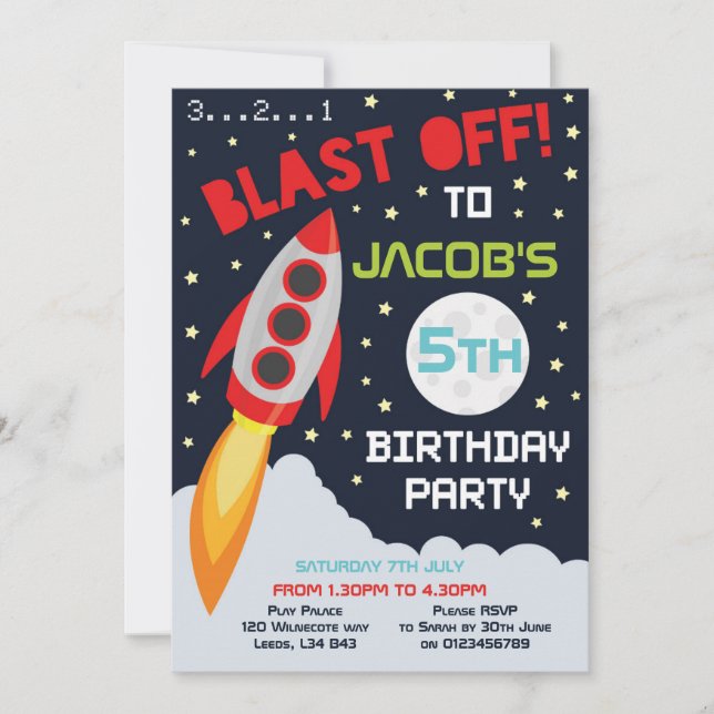Space themed birthday party invitation (Front)