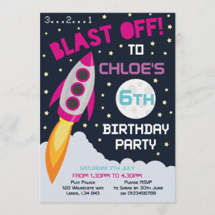 Space themed birthday party invitation