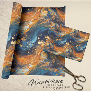 Space Themed Blue And Gold Abstract Modern Wrapping Paper